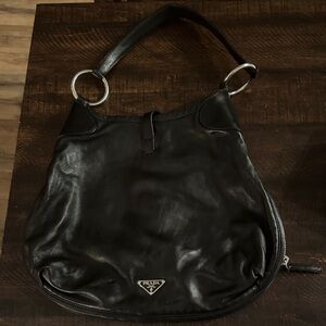 Vintage Soft  Black Leather Prada Hobo Bag